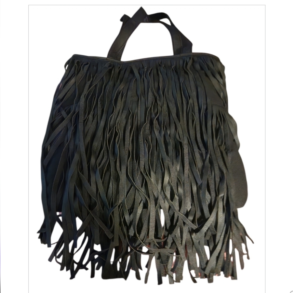 Fringe Black Tote Bag, Can Be Used As Purse 2☆nwt